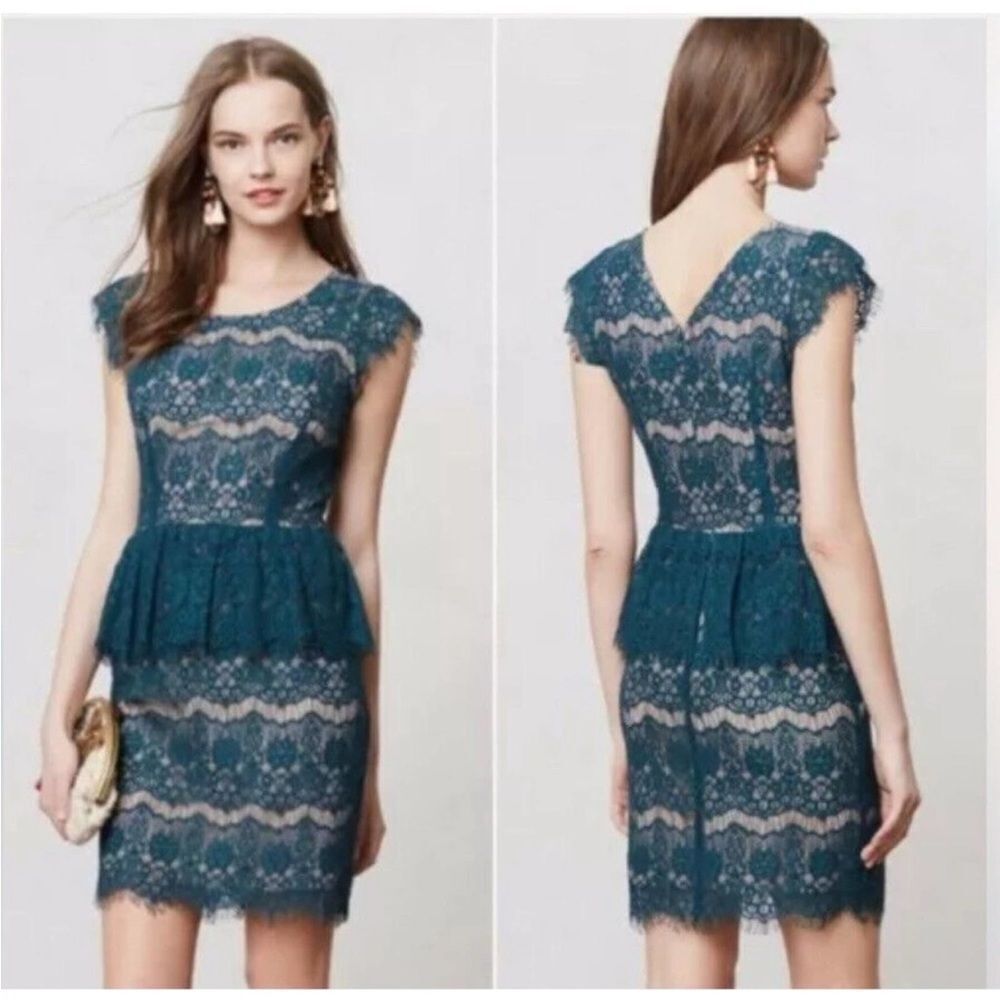 ANTHROPOLOGIE MAEVE Elsa Peplum Dress Teal Green Women’s Size XS